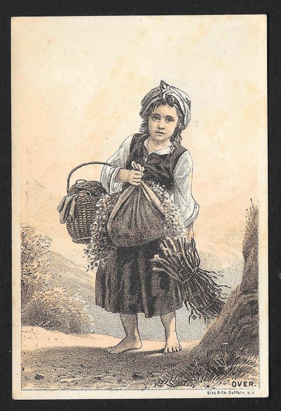 VICTORIAN TRADE CARD JO Frosts Sons Furniture Girl Carrying Dry Goods