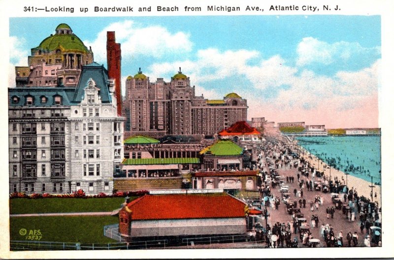 New Jersey Atlantic City Looking Up Boardwalk and Beach From Michigan Avenue