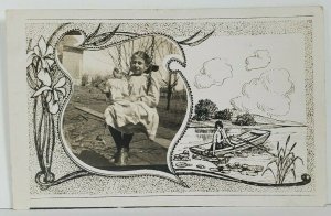 Lowell Wisconsin Anah Ackerman Antique Doll Art Nouveau Border RPPC Postcard N19