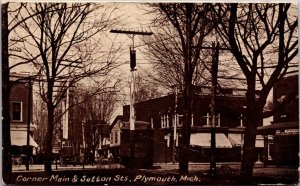 Postcard Corner of Main and Sutton Streets in Plymouth, Michigan