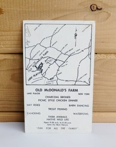 Old McDonald's Farm Advertisement w/Map Postcard Lake Placid Adk 1960s 3.5 x 5.5 