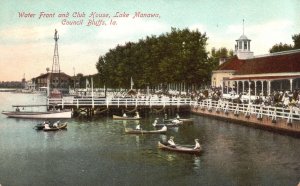 1919 Water Front & Club House Lake Manawa Council Bluffs Iowa Posted Postcard