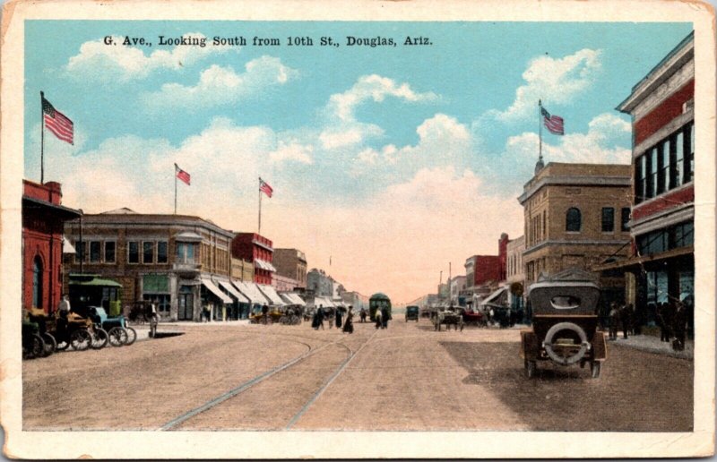 Postcard G Avenue, Looking South from 10th Street in Douglas, Arizona