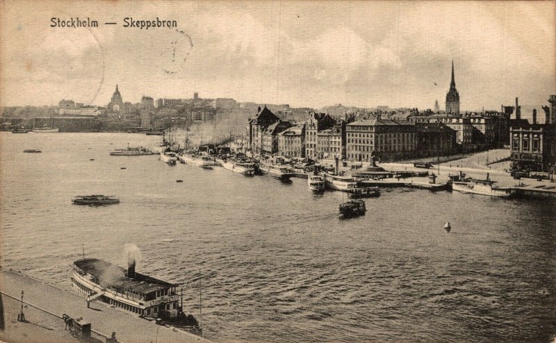 Sweden Stockholm Skeppsbron Vintage Postcard 08.67 