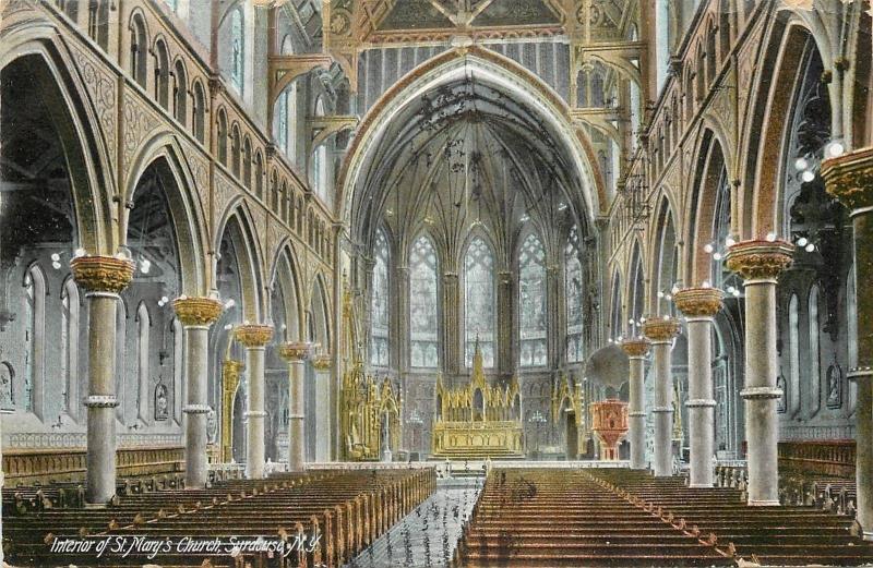 Syracuse New York~Lighted Pillars~Interior of St Marys Church ~1909 Postcard