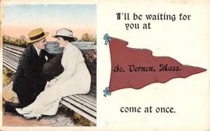 South Vernon Massachusetts Romance Couple Pennant Flag Antique Postcard K83995