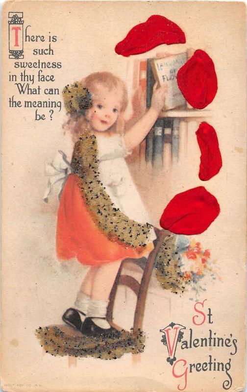 <A13> VALENTINE'S DAY Love Holiday Postcard c1910 SILK GLiter Girl Book 10