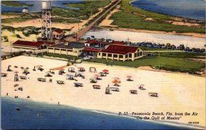 Linen Postcard Pensacola Beach, Florida from the Air On The Gulf of Mexico