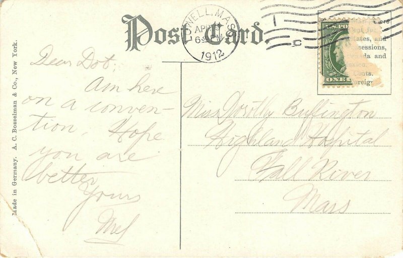 Lowell Massachusetts 1909 Postcard Post Office