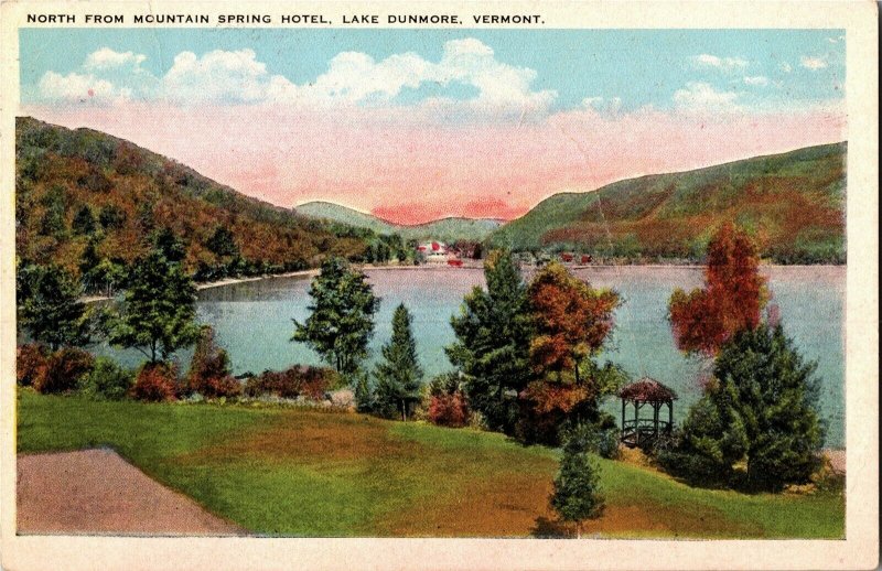 North from Mountain Springs Hotel Lake Dunmore VT c1934 Vintage Postcard C12