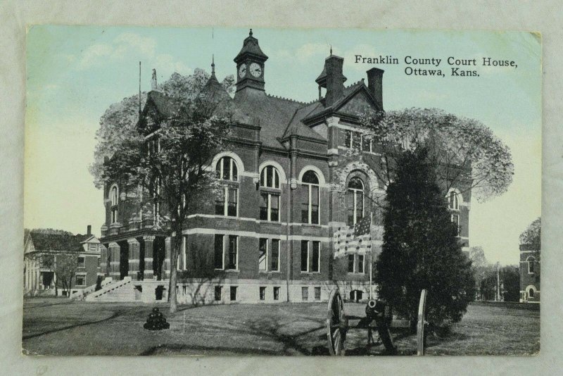 C. 1910 Franklin County Court House, Ottawa, Kans. Blue Sky Vintage Postcard F29