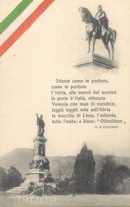 Italy Trento monument to Garibaldi patriotic poem by G. D'Annunzio postcard 