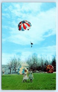 THE INN at ORANGE, MA~ Parachutists SPORTS PARACHUTING CENTER Skydiving Postcard