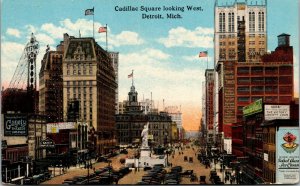 Vtg 1910s Cadillac Square Looking West Detroit Michigan MI Unused Postcard