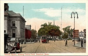 Postcard CT Stamford Atlantic Square & Central Park Street Lamps 1920s S91
