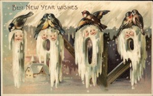 New Year 1909 Fantasy Children's Faces in Snow Metamorphic Vintage PC