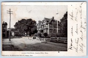 1905 JAMAICA PLAIN CLUB HOUSE MASSACHUSETTS to WOODS HOLE MA ANTIQUE POSTCARD