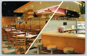 Omaha Nebraska~Ambassador Cafe Interior~Lunch Counter~Tables~1960s Postcard
