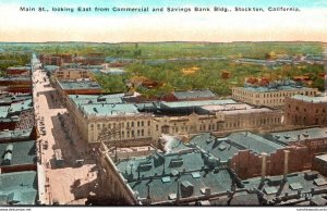 California Stockton Main Street Looking East From Commercial and Savings Bank...