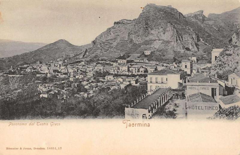 Taormina Italy panoramic birds eye view of area antique pc Z19623