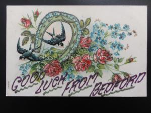 Greetings BEDFORD Good Luck From c1907 Embossed & Glittered - Old Postcard 