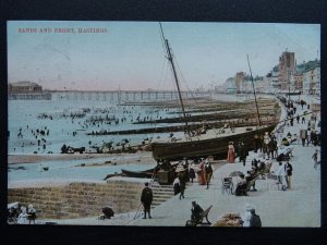 Sussex HASTINGS Sands & Front c1907 Postcard by Max Ettlinger & Co.