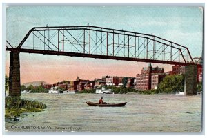 Charleston West Virginia Postcard Kanawha Bridge Canoeing Boats Scene 1911 Tuck