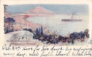 White Star Line Steamer SS Celtic at Naples Vintage Postcard AA44344