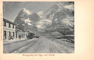 Wengernalp Switzerland Eiger und Monch Railroad Depot Vintage Postcard AA2338