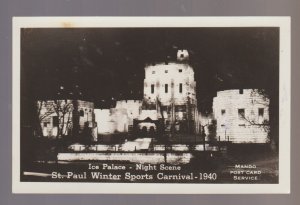 St. Paul MINNESOTA RPPC 1940 ICE PALACE Castle WINTER SPORTS CARNIVAL Night Shot