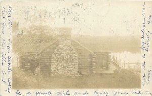 Postcard RPPC 1905 New York Jamaica Log Cabin undivided NY24-3206