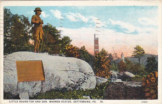 Little Round Top and General Warren Statue Gettysburg Pennsylvania 1928