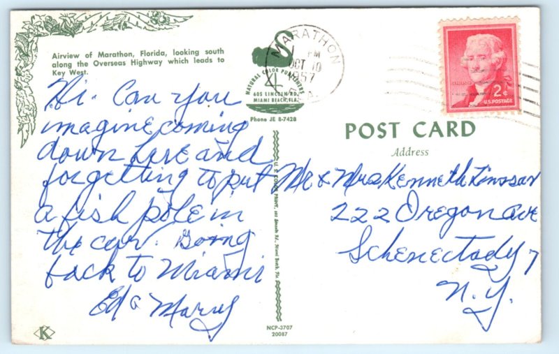 Marathon FL Florida Keys 1950s Vintage Postcard