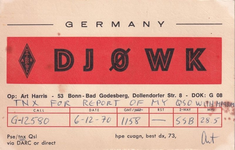 Bad Godesberg 1970s QSL German Amateur Radio Card