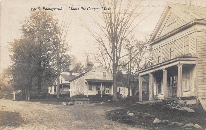 Montville Center MA Dirt Street View Storefronts 1909 Real Photo Postcard