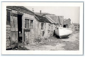 c1930's Fishing Huts Boat Tifft Road Dover New Hampshire NH RPPC Photo Postcard 