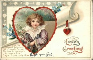 Valentine Beautiful Little Girl Art Nouveau c1910 Vintage Postcard