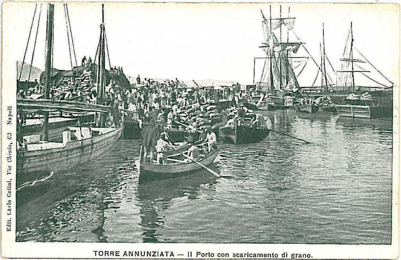 CARTOLINA d'Epoca - NAPOLI : TORRE ANNUNZIATA - SCARICAMENTO GRANO