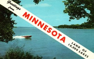 VINTAGE POSTCARD GREETINGS FROM MINNESOTA LAND OF 10,000 LAKES SKY BLUE WATERS