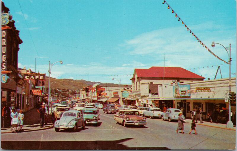 Main Street Kamloops BC Copp Shoes Blue Old Cars Cafe Hotel UNUSED Postcard D89