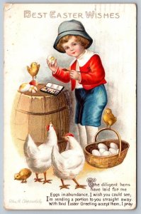 Best Easter Wishes Boy Painting Eggs Chickens Ellen H Clapsaddle Int. Art 1915