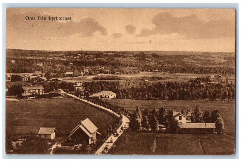 Dalarna County Sweden Postcard Orsa From the Church Tower 1923 Vintage Posted