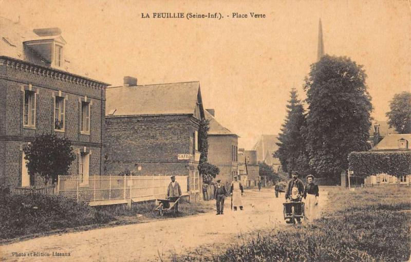 La Feuillie France Seine Maritime Street Scene Cafe Antique Postcard K71040