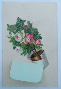 APPLIQUED FLOWERS & ENVELOPE ANTIQUE GERMAN POSTCARD