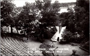 RPPC Wigwam Tipi Stand Rock Amphitheater Wisconsin Dells WI Vtg Postcard V68