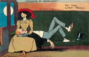 Postcard C-1910 Tom Brown Last Train Moonlight spoon romance Davidson TP24-2507