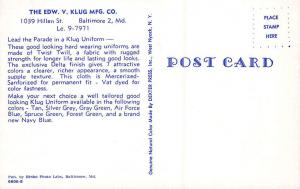 Baltimore MD Edward Klug Uniform Manufacturers w/ Delta Finish Postcard 