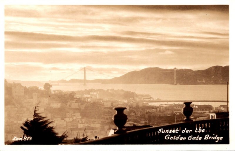 California San Francisco Sunset O'er The Golden Gate Real Photo