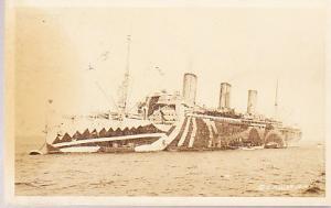 WWI Camoflaged Troop Ship - Real Photo