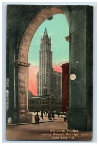 Vintage Woolworth Building Looking Trhough Minicipal N.Y.  Postcard F123